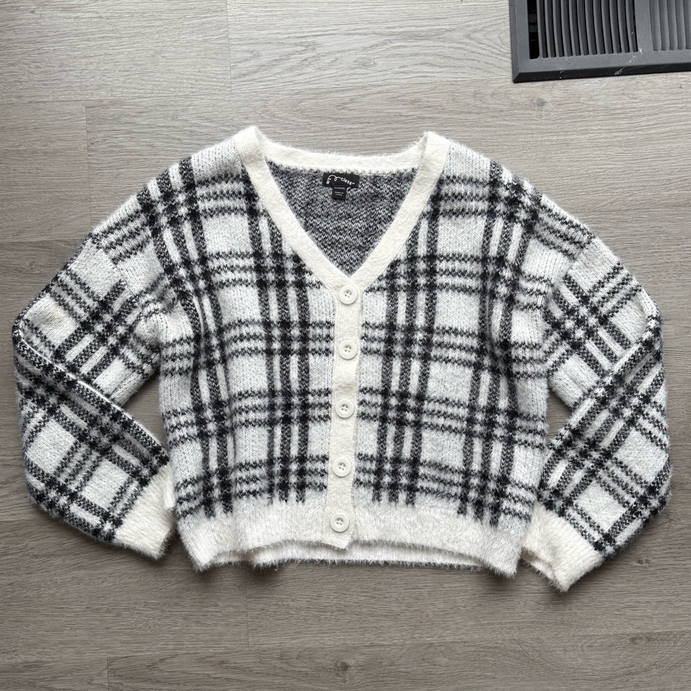 Target Art Class Fuzzy Plaid Cardigan